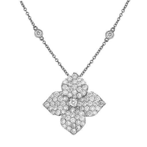 [P1414-DIA/WG] White Gold Fiore Large Flower Necklace