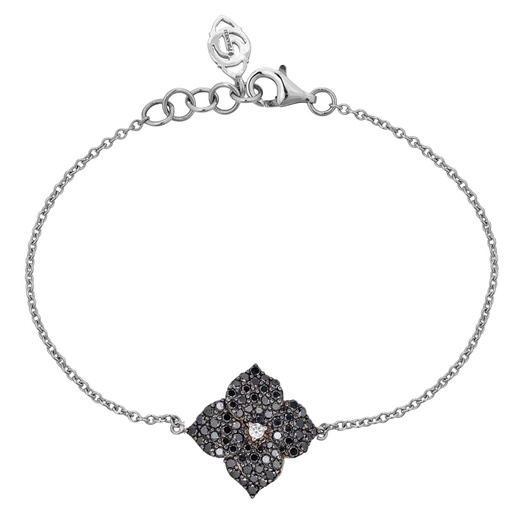 [B4517BD-WG] White Gold Fiore Small Flower Bracelet - Black Diamond