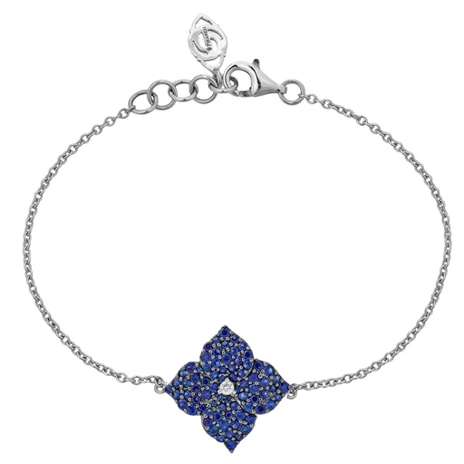 [B4520B-WBG] White Gold Fiore Small Flower Bracelet - Blue Sapphire