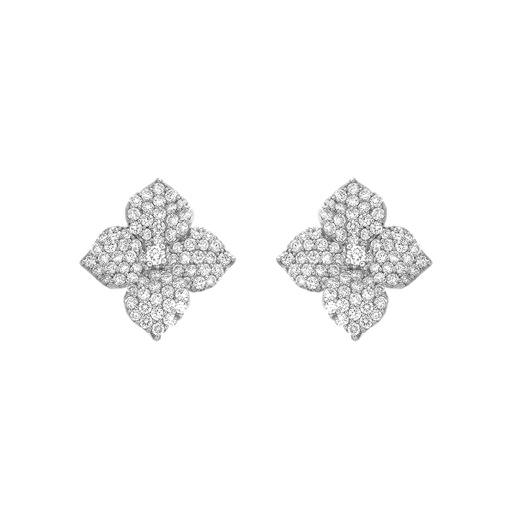 [E4514-DIA/WG] White Gold Fiore Small Flower Earrings