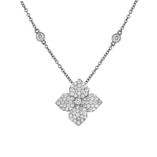 [P1428-DIA/WG] White Gold Fiore Small Flower Necklace