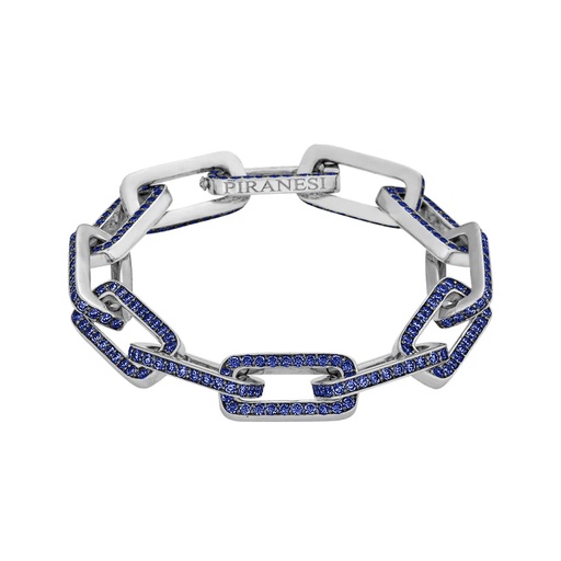 [B4296-B] White Gold Link Bracelet - Blue Sapphire