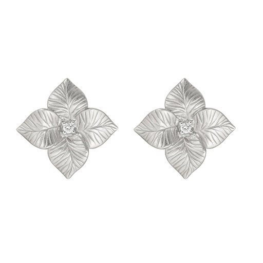 [E5179-WG] White Gold Oro Fiore Large Flower Earrings