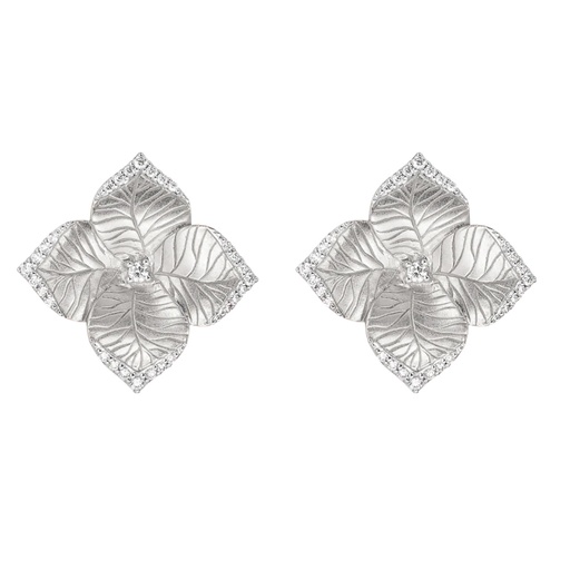 [E5180WD-WG] White Gold Oro Fiore Large Flower Earrings With Diamonds