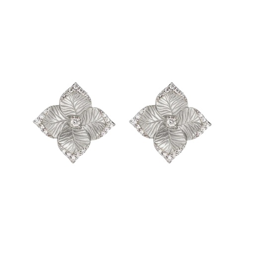 [E5182WD-WG] White Gold Oro Fiore Small Flower Earrings With Diamonds