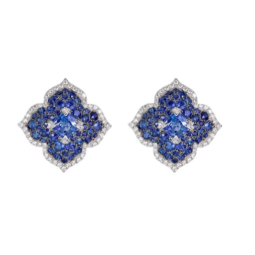 [E5136] White Gold Pasha Stud Earrings - Blue Sapphire
