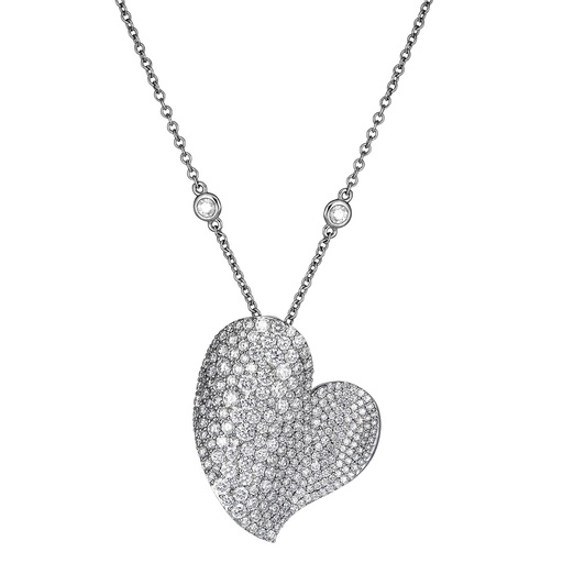[N6089-DIA/WG] White Gold Wave Heart Large Necklace