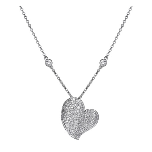 [N6088-DIA/WG] White Gold Wave Heart Medium Necklace