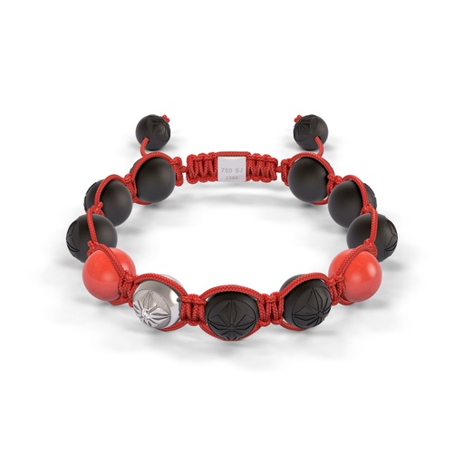 [D227097] Shamballa Jewels White Gold Diamond & Coral 10mm Braided Bead Bracelet