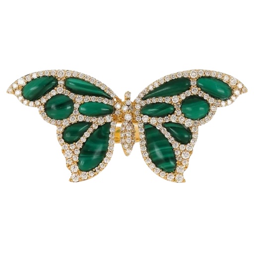 Yellow Gold Capri Butterfly Ring - Malachite
