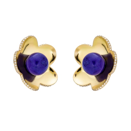 [E5594-YG/LAP] Yellow Gold Capri Cinque Bead Earring - Lapis Lazuli
