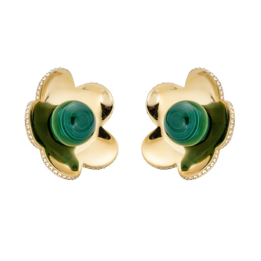 [E5594-YG/MAL] Yellow Gold Capri Cinque Bead Earring - Malachite