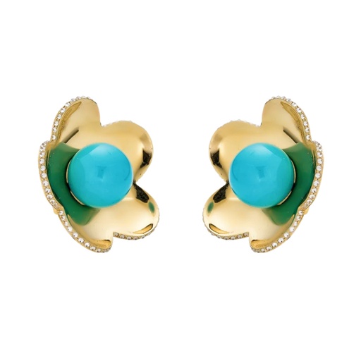 [E5594-YG/TURQ] Yellow Gold Capri Cinque Bead Earring - Turquoise