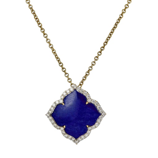 [N6059-LAPIS] Yellow Gold Capri Flower Necklace - Lapis Lazuli