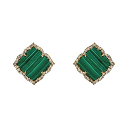 [E5240-MAL] Yellow Gold Capri Small Flower Earrings - Malachite