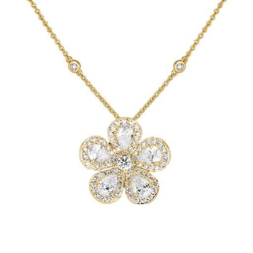 [N6081-YG] Yellow Gold Classic Flower Small Necklace