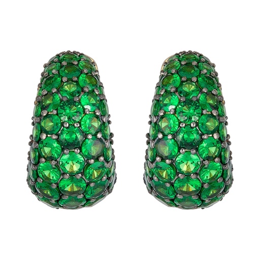 [E5406-TSA] Yellow Gold Dome Huggie Earring - Tsavorite