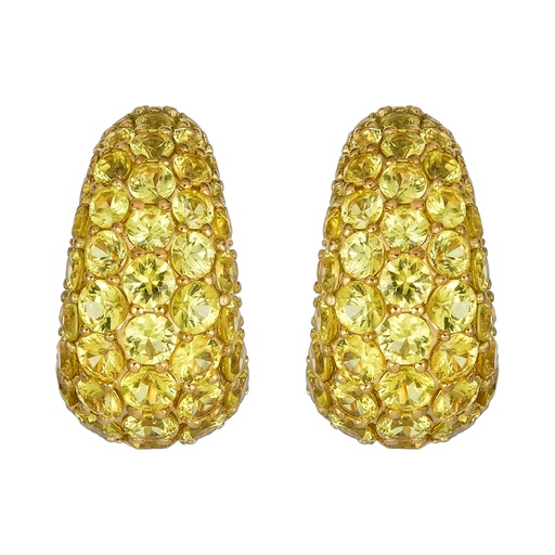 [E5406-Y] Yellow Gold Dome Huggie Earring - Yellow Sapphire