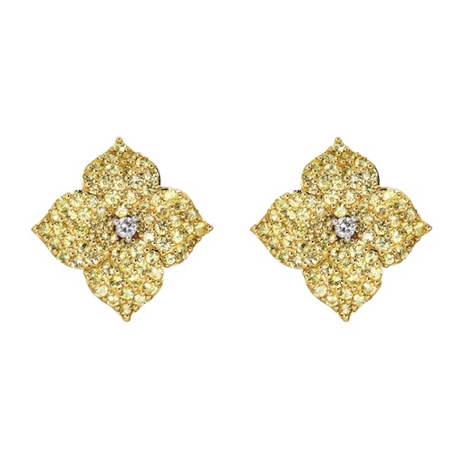 [E4673-YS] Yellow Gold Fiore Large Flower Earrings - Yellow Sapphire