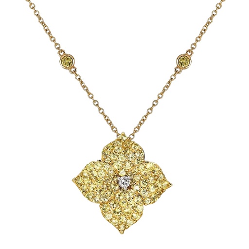 [P1414-Y SAP] Yellow Gold Fiore Large Flower Necklace - Yellow Sapphire