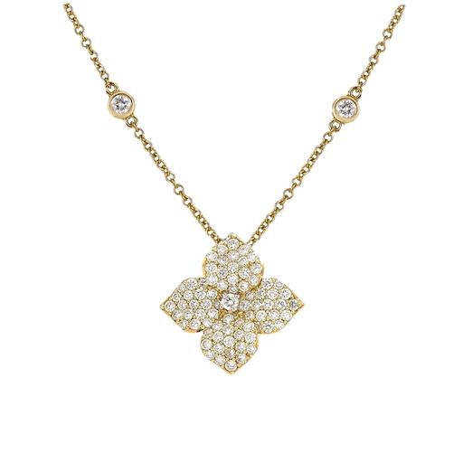 [P1428-DIA/YG] Yellow Gold Fiore Small Flower Necklace