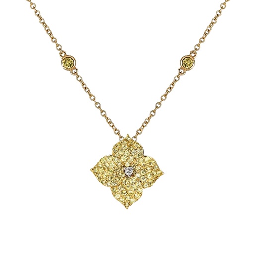 [P1428-Y] Yellow Gold Fiore Small Flower Necklace - Yellow Sapphire