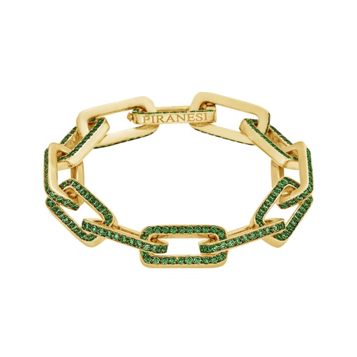 [B4296-TSA] Yellow Gold Link Bracelet - Tsavorite