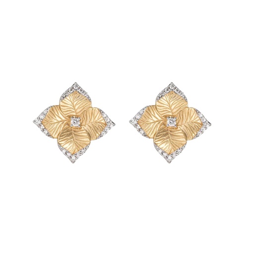 [E5182WD-YG] Yellow Gold Oro Fiore Small Flower Earrings With Diamonds
