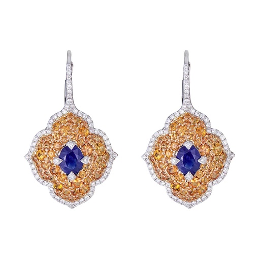 [E5132BOVOR-YWG] Yellow Gold Pasha Drop Earrings - Orange Sapphire