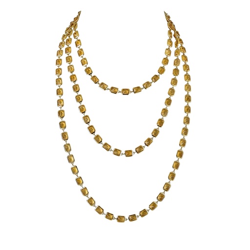 [N5999-CIT72] Yellow Gold Pietra Emerald Cut Chain Necklace - Yellow Citrine
