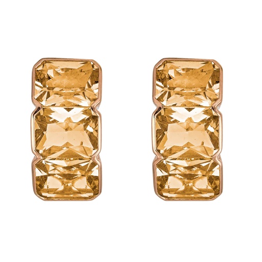 [E5371-CIT] Yellow Gold Pietra Huggie Earring - Yellow Citrine