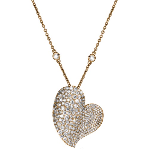 [N6089-DIA/YG] Yellow Gold Wave Heart Large Necklace