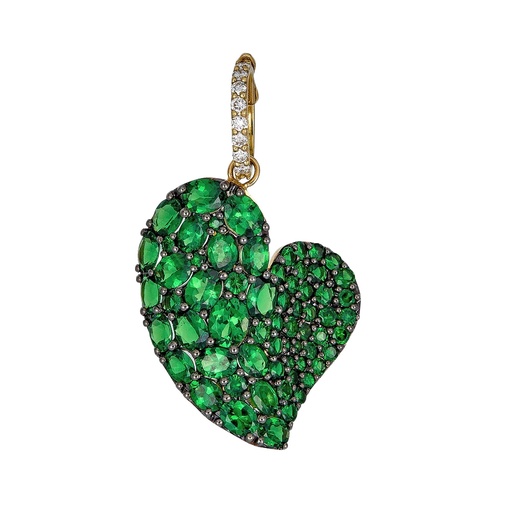 [P1450-TSA] Yellow Gold Wave Heart Large Pendant - Tsavorite