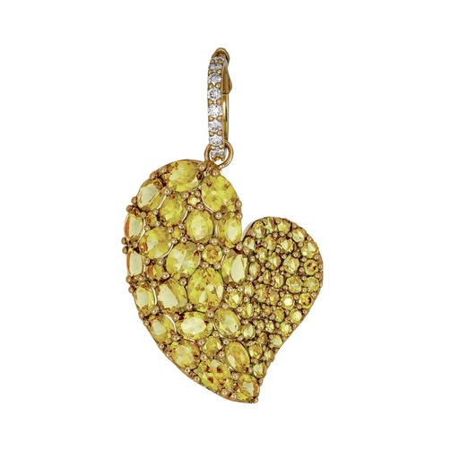 [P1450-Y] Yellow Gold Wave Heart Large Pendant - Yellow Sapphire