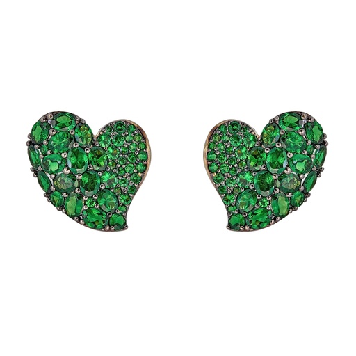 [E5389-TSA] Yellow Gold Wave Heart Medium Earring - Tsavorite
