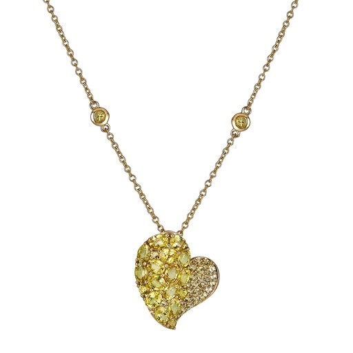 [N6088-Y] Yellow Gold Wave Heart Medium Necklace - Yellow Sapphire
