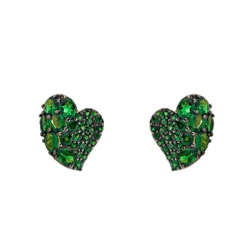 [E5017-TSA] Yellow Gold Wave Heart Small Earring - Tsavorite