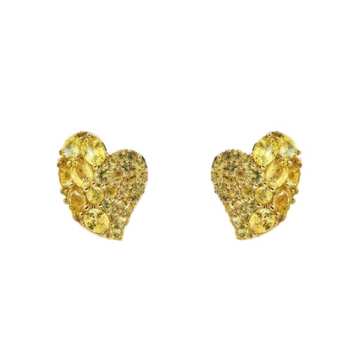 [E5017-Y] Yellow Gold Wave Heart Small Earring - Yellow Sapphire