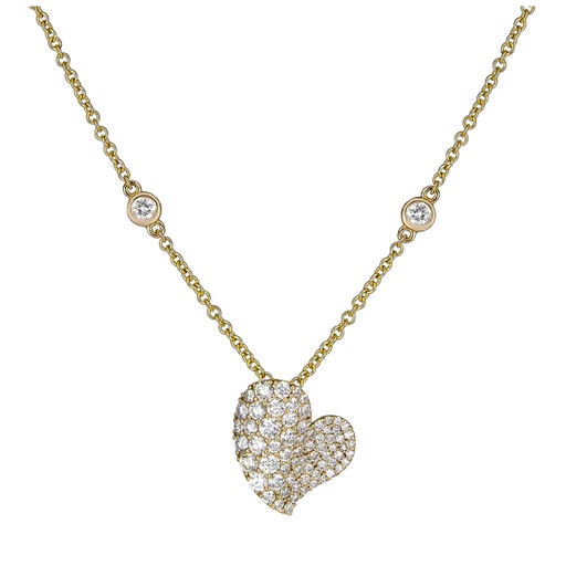 [N6087-DIA/YG] Yellow Gold Wave Heart Small Necklace