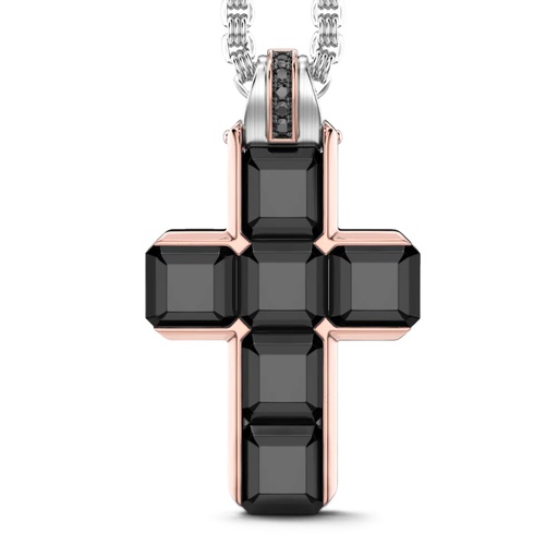[EC955] Zancan 18K Gold Necklace With Black Diamond Cross Pendant