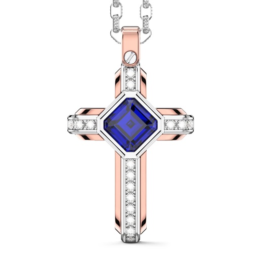 [UC104] Zancan 18K Gold Necklace With Blue Sapphire And Diamond Cross Pendant