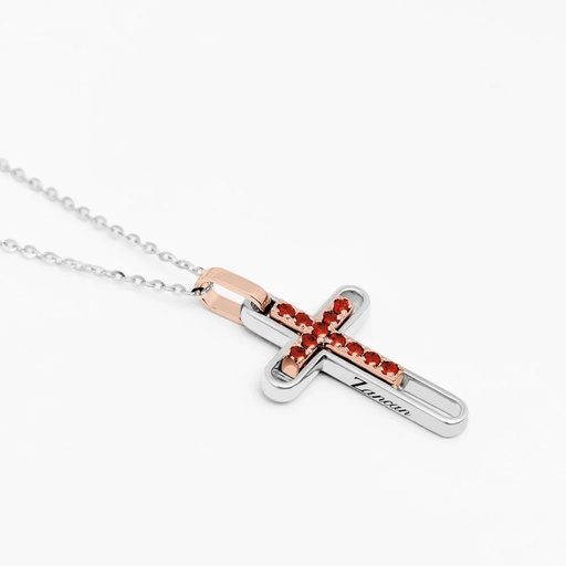 [EC820RB-RU] Zancan Gold Necklace With Cross And Rubies