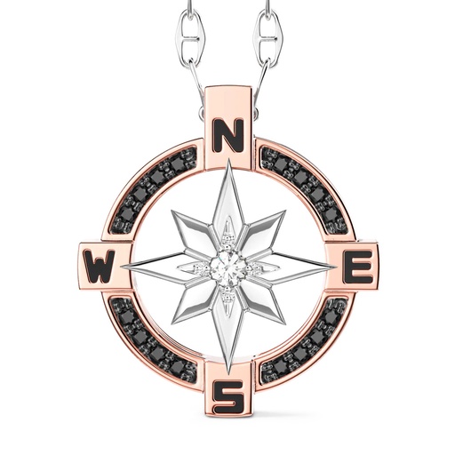 [EC294RB] Zancan Gold Necklace With Wind Rose Pendant And Diamonds