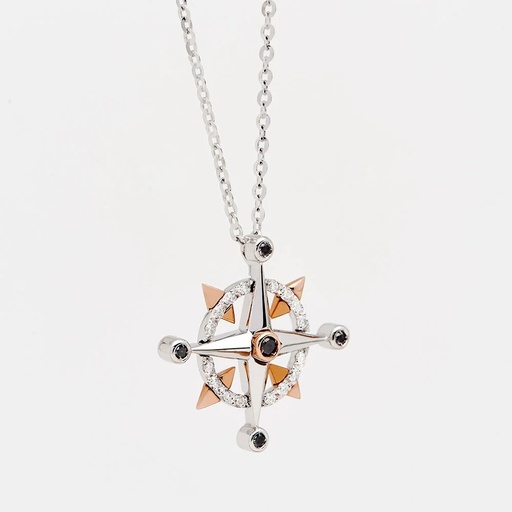 [EC625BR] Zancan Gold Necklace With Wind Rose Pendant And Diamonds