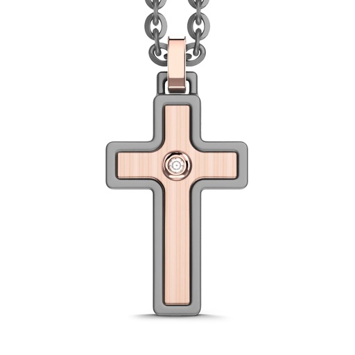 [ETC200] Zancan Necklace In Titanium And 18Kt Gold With Cross Pendant And Diamond