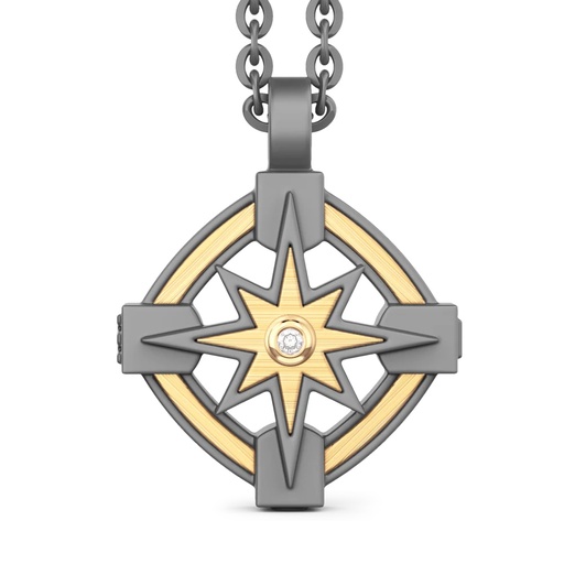 [ETC203] Zancan Necklace In Titanium And 18Kt Gold With Wind Rose And Diamond