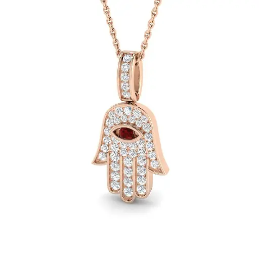 [BJP0134(RY)#4265] Diamond & Ruby Hamsa Pendant - 2cm