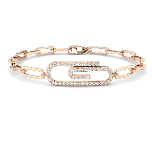 [SB2788(G)18-FVS2#4280] Pave Diamond Paperclip Link Bracelet