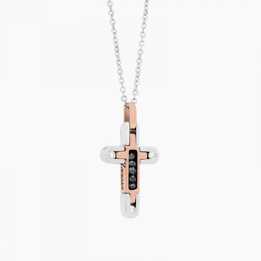 [EC887BR] Zancan White Gold Necklace With Cross And Diamonds