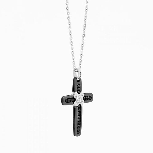 [EC523-BN] Zancan White Gold Necklace With Cross And Diamonds